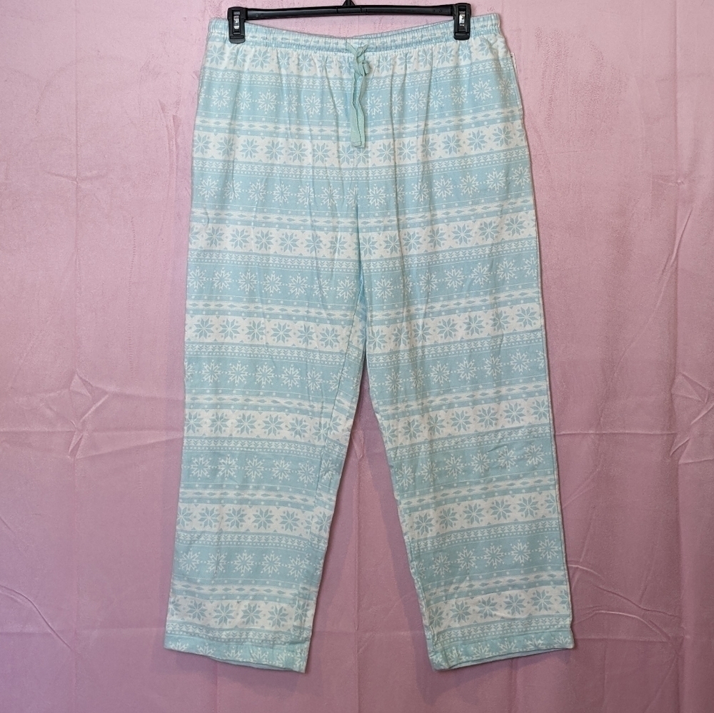 Sleep Sense Portuguese Flannel Light Blue Snowflake Print Pajama Pants size XL